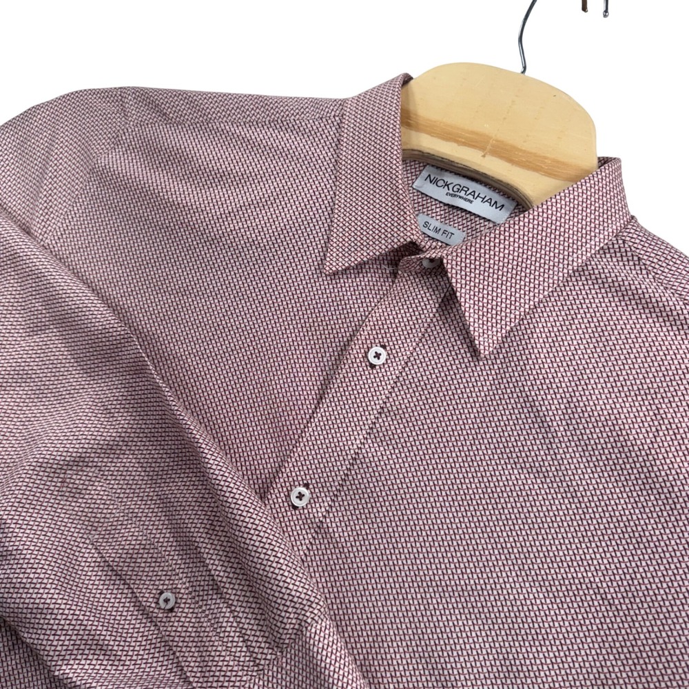 Nick Graham Button Down Shirt Mens 2XL Slim Fit Geometric Print Polyester Maroon